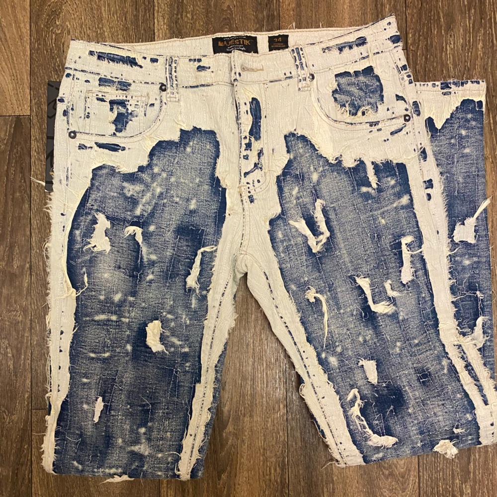 Majestic Blue and White Distressed Skinny Jeans